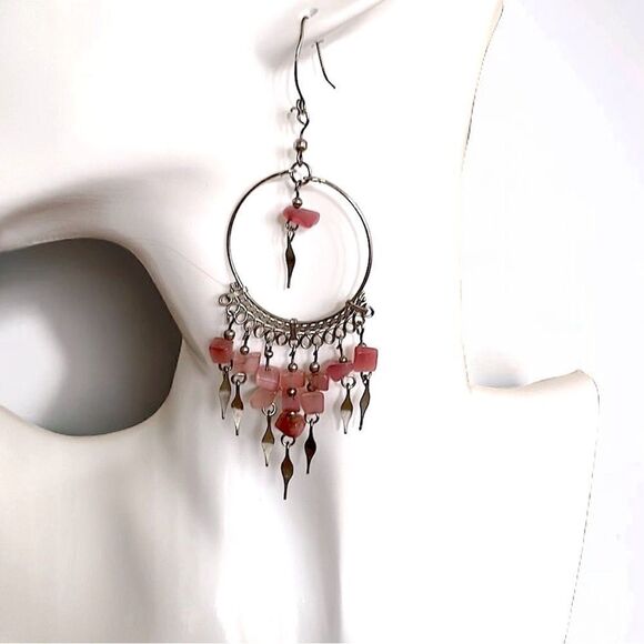 💄Rose Quartz💄 Handcrafted Peruvian Gemstone Chandelier Earrings l 4” l EUC - Picture 8 of 8